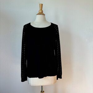 Black Scoop Neck Long Embellished Sleeve Sweater